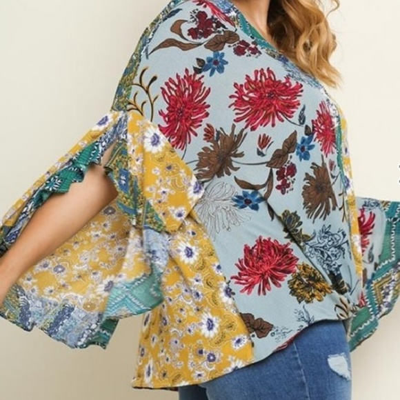 Women's Top Hobo Multi-Floral V-Neck Rayon - Picture 3 of 4
